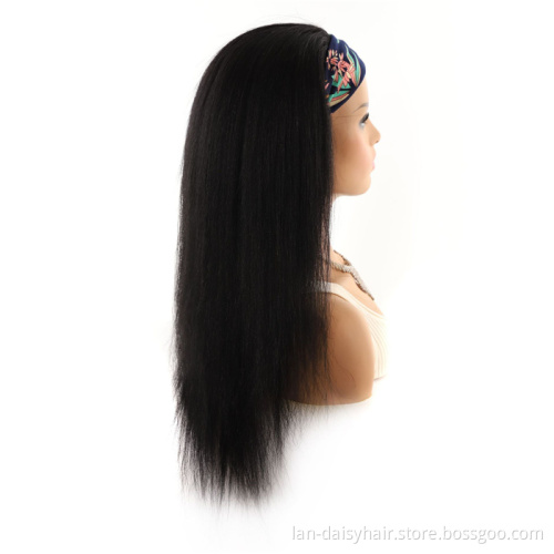 Natural Black Color Long human hair Machine Made  Wigs Rich Production Experience headband  Human Hair Wigs